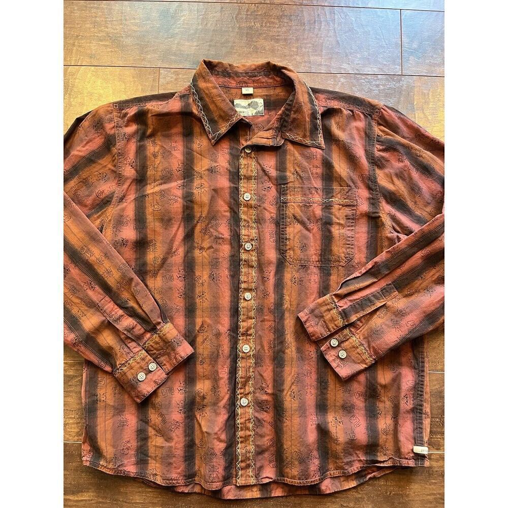 Gramicci Cotton Long Sleeve Button Down Aztec Western Shirt Mens XL Orange